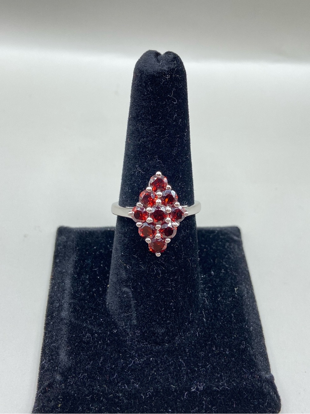 Sterling Silver Garnet Gemstone Cluster Ring